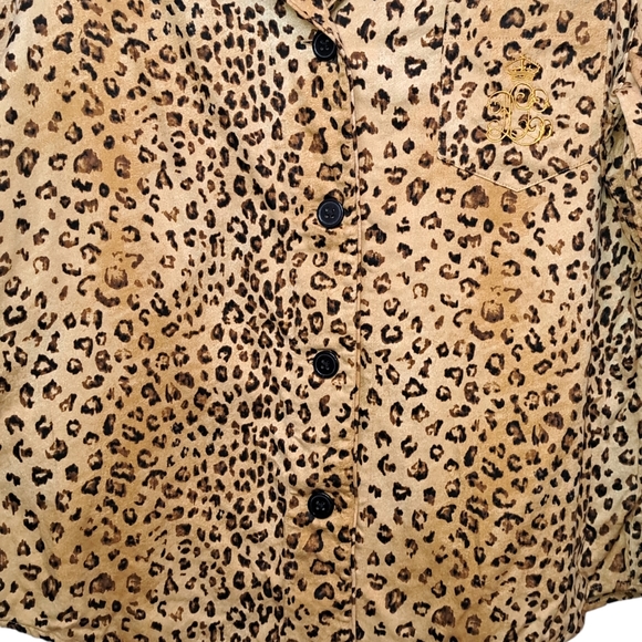 Lauren Ralph Lauren Large Shirt Leopard Print Embroider Logo Button Front LRL - Picture 5 of 7